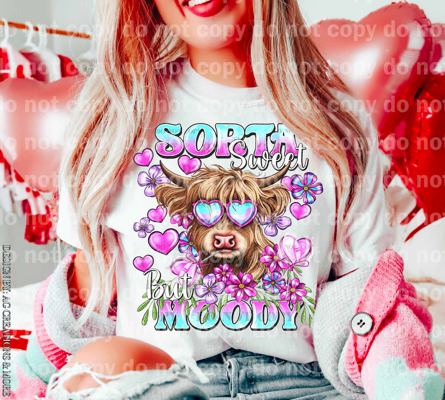 Sorta Sweet But Moody Highland Cow with Optional Sleeve Design Dream Print or Sublimation Print