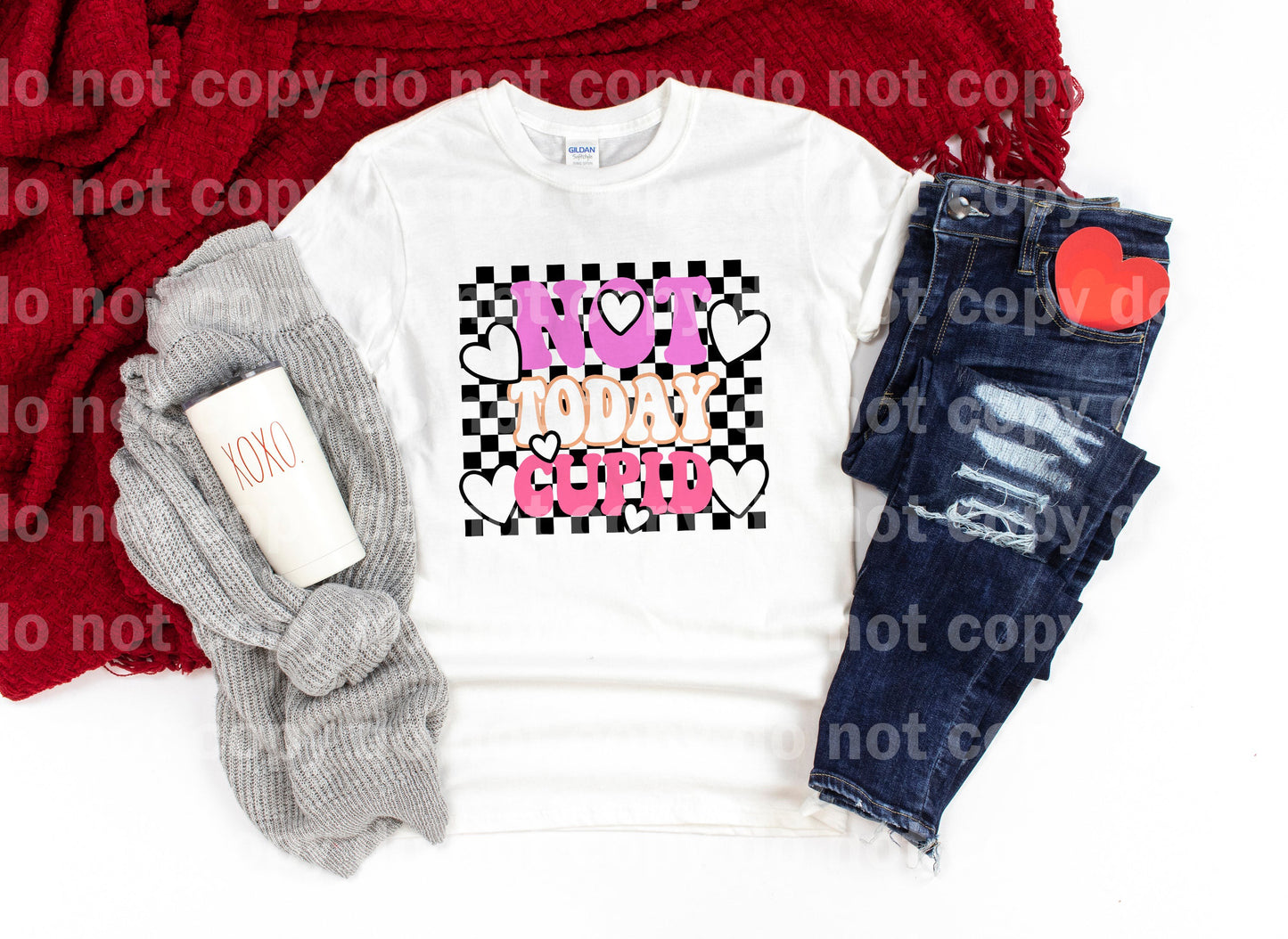 Not Today Cupid Checkered Hearts Dream Print or Sublimation Print