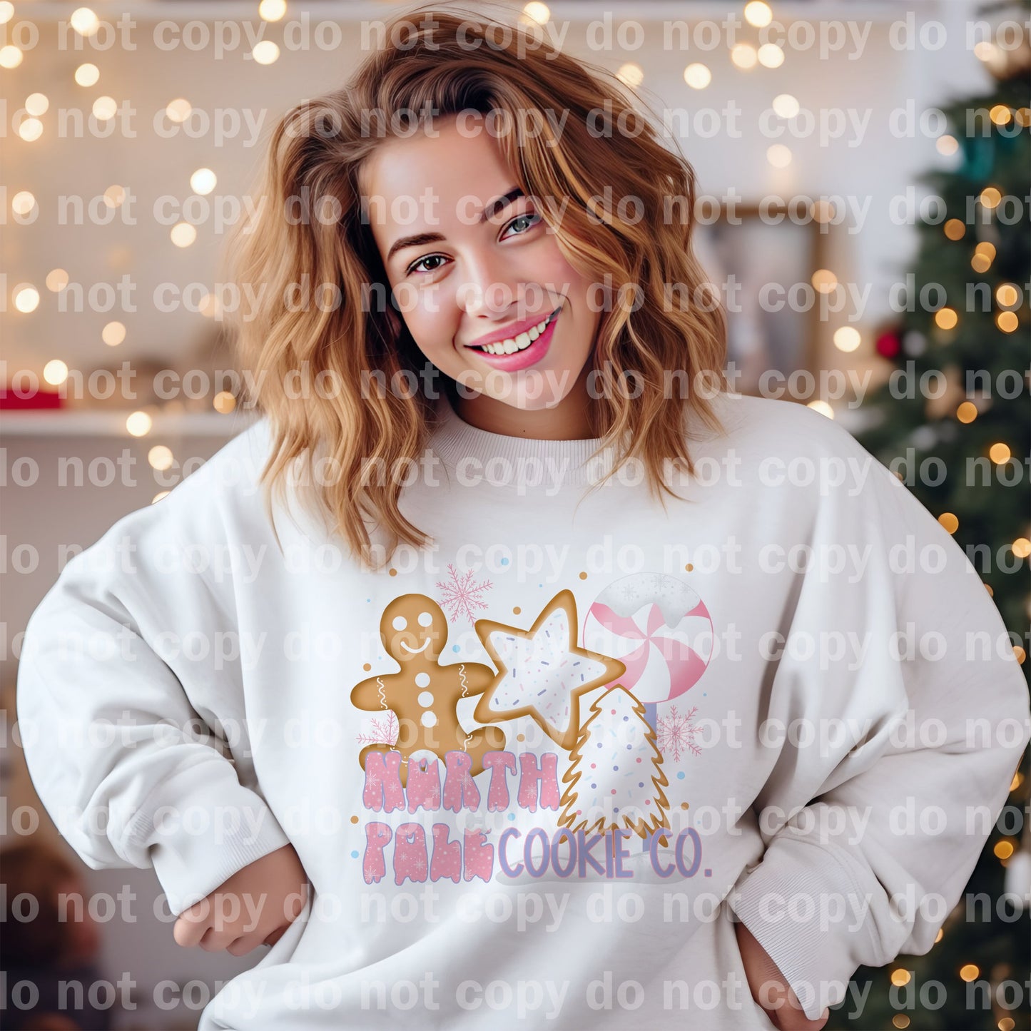 North Pole Cookie Co. Pink with Optional Two Rows Sleeve Designs Dream Print or Sublimation Print