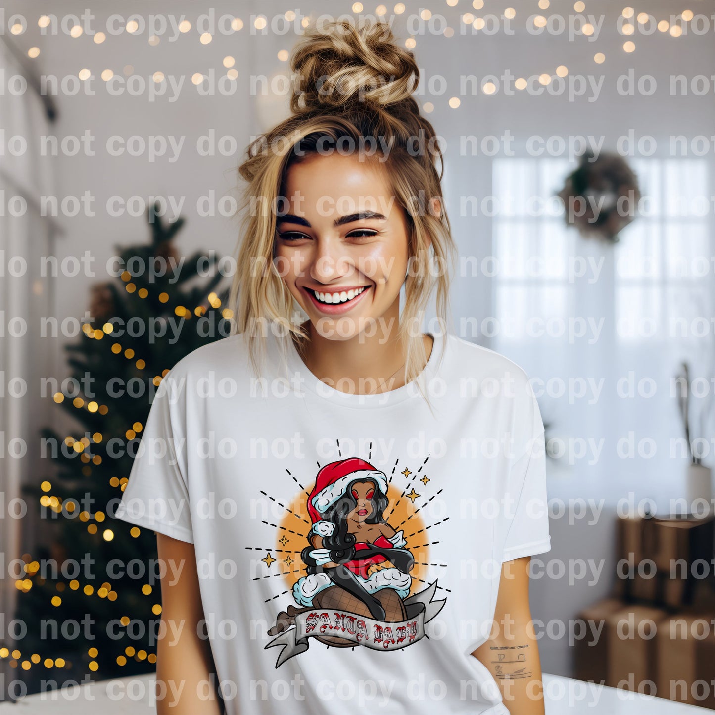 Santa Bebé Cabello Negro Con Fondo Estampado Sueño o Estampado por Sublimación
