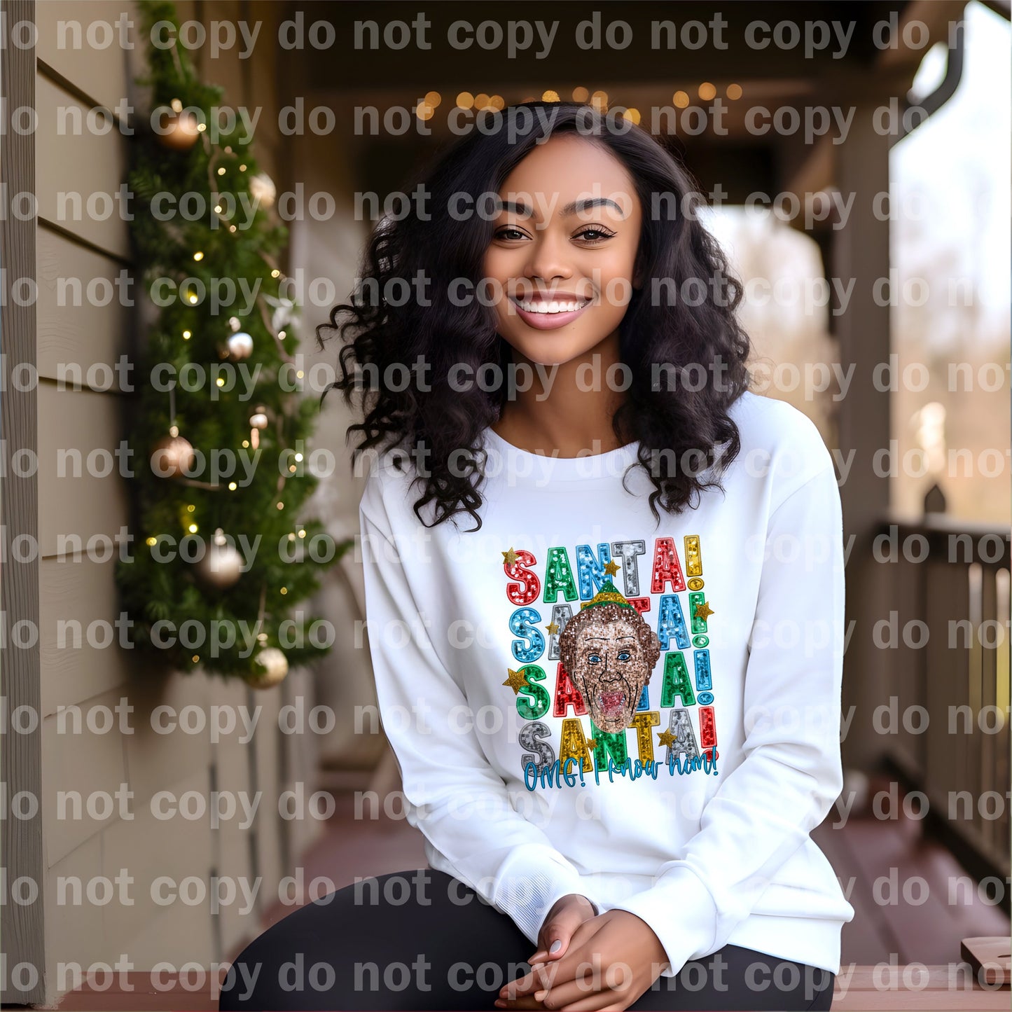 Santa OMG I Know Him Sparkle with Optional Sleeve Design Dream Print or Sublimation Print