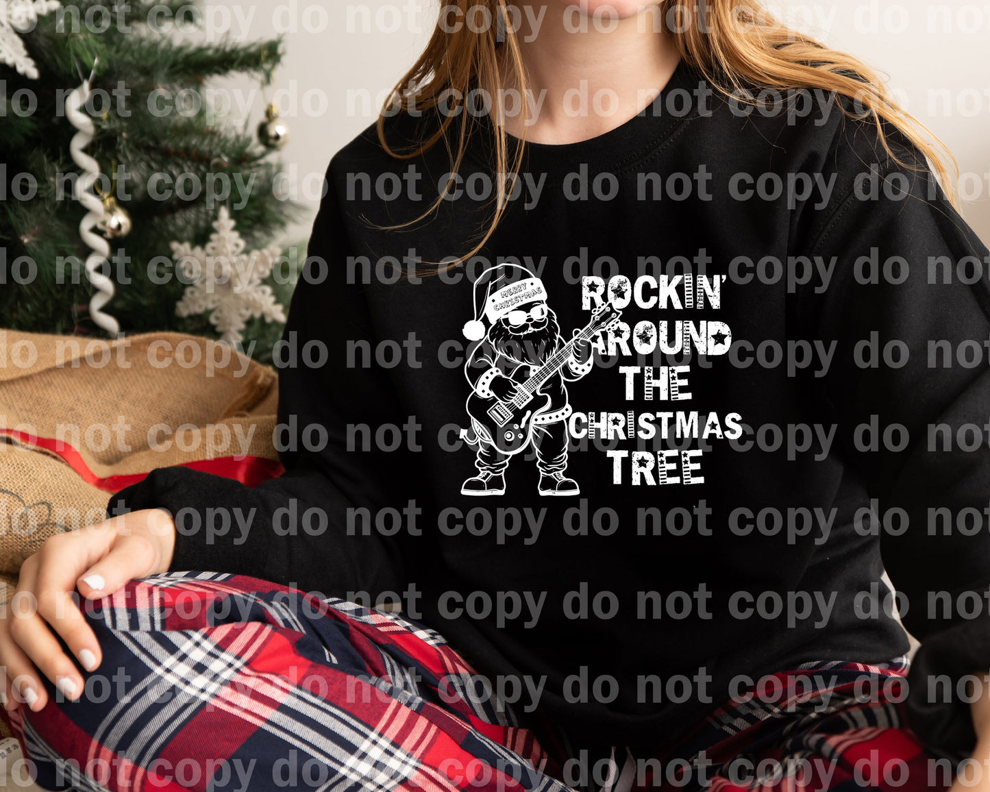 Santa Rockin Around The Christmas Tree Black/White Dream Print or Sublimation Print