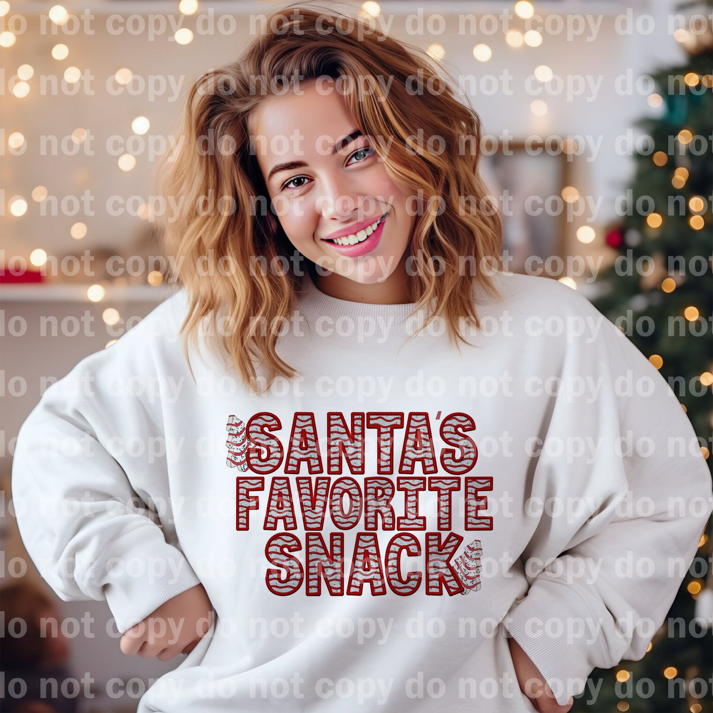 Bocadillo favorito de Papá Noel bordado falso con diseño de manga opcional Impresión de ensueño o impresión por sublimación