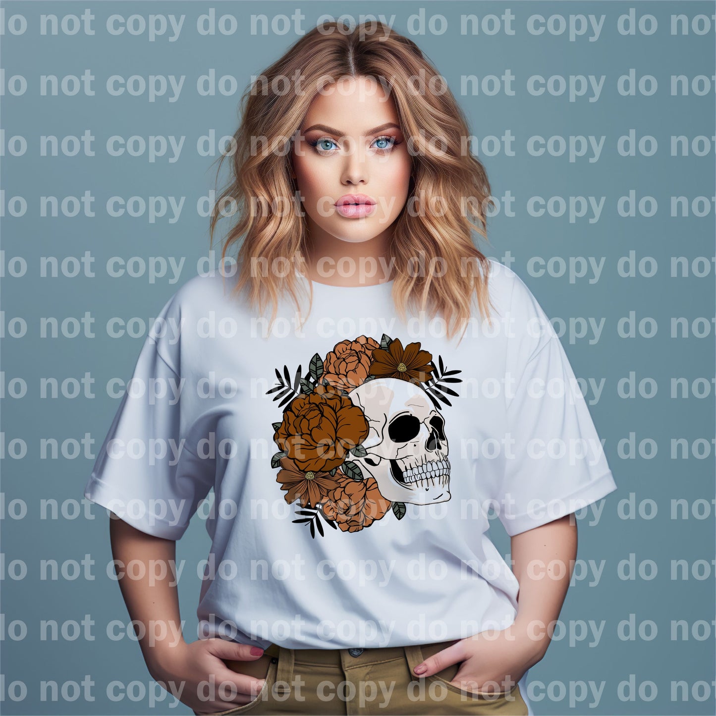 Neutral Floral Skellie With Optional Two Rows Sleeve Designs Dream Print or Sublimation Print