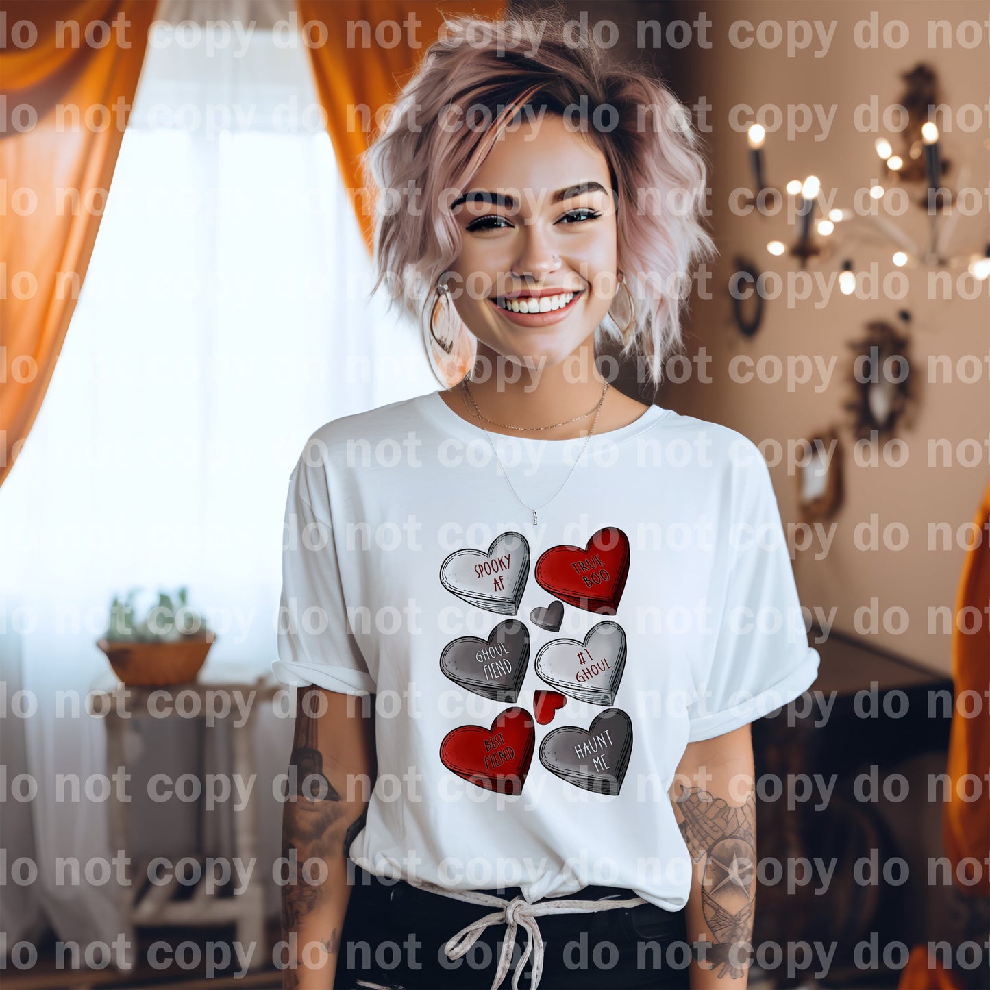 Impresión de ensueño o impresión de sublimación de corazones de caramelo espeluznantes