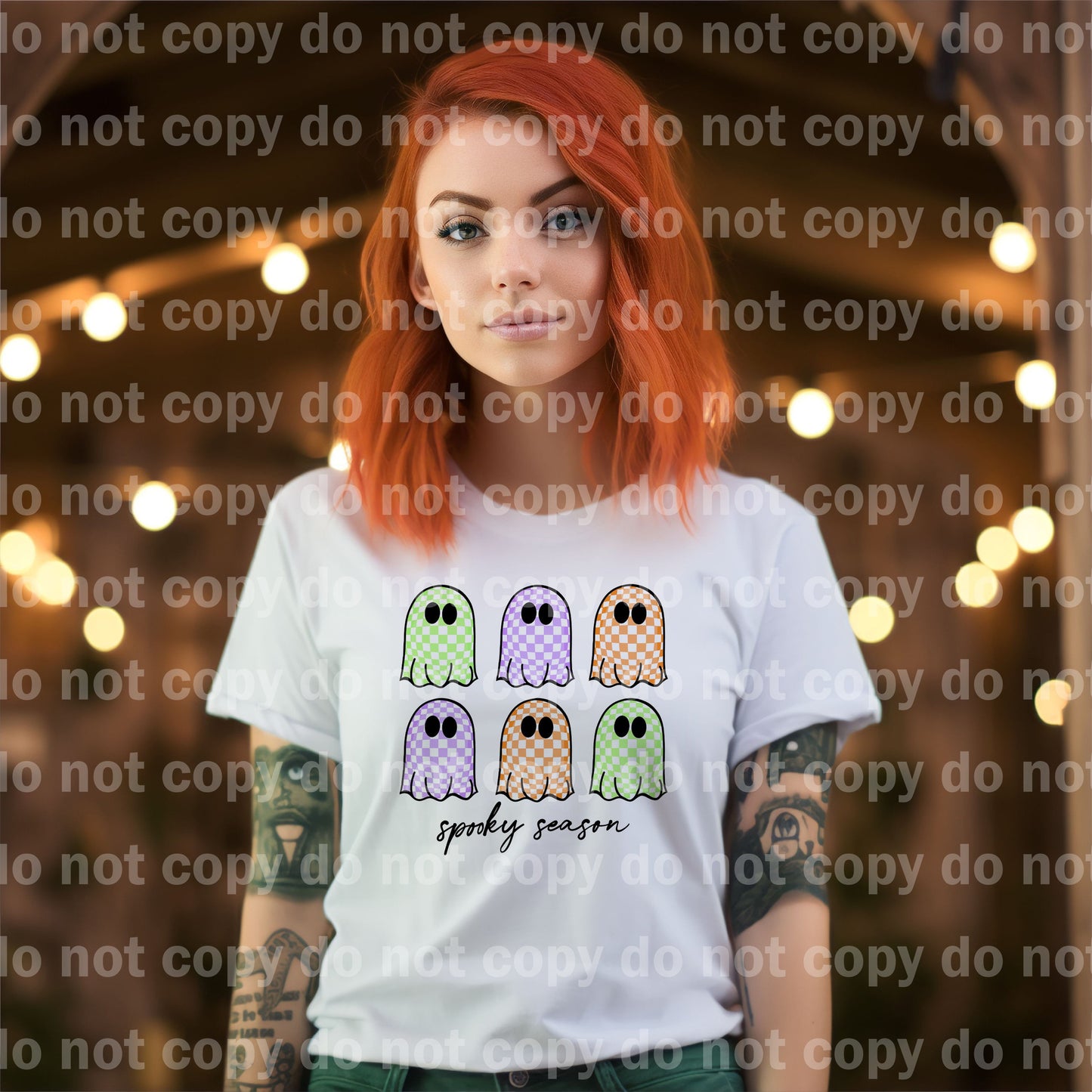 Spooky Season Checkered Ghosties with Optional Two Rows Sleeve Designs Dream Print or Sublimation Print