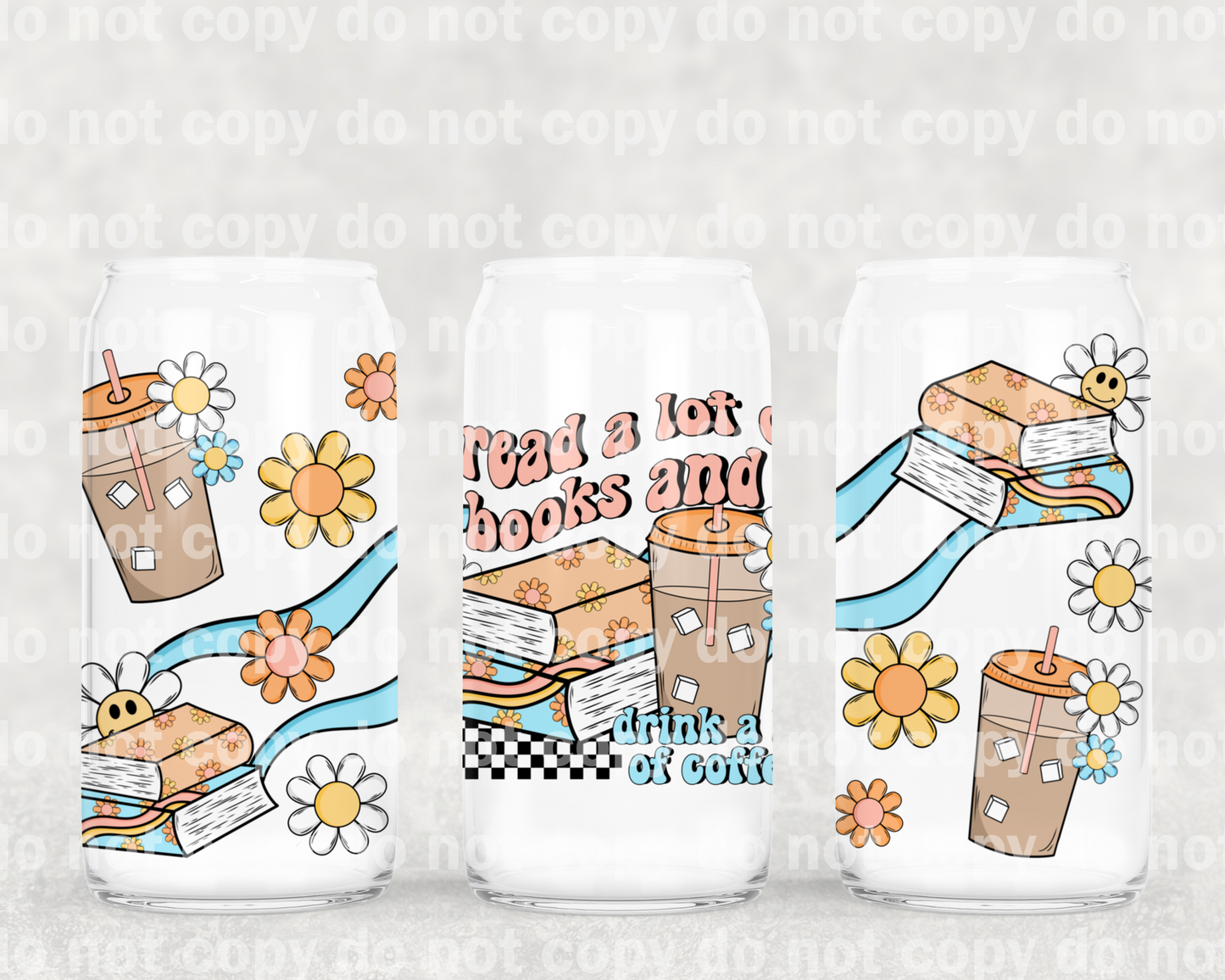 Lea muchos libros y beba mucho café Envoltorio para taza de 16 oz