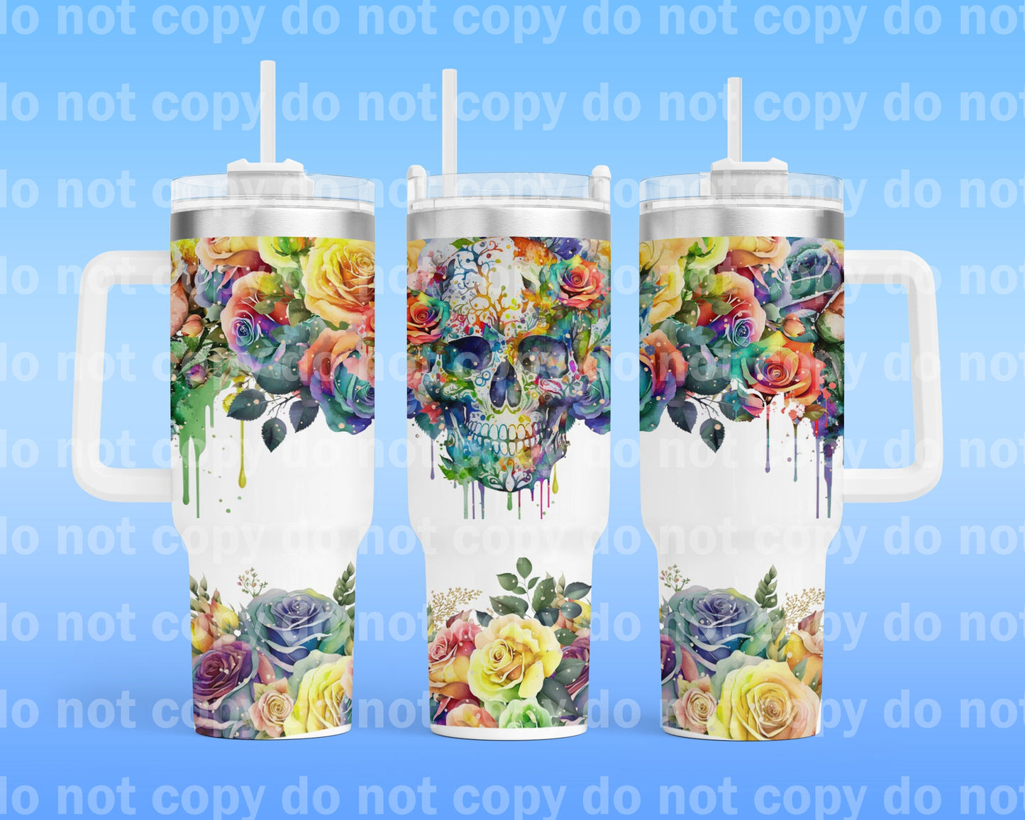 Skull With Rose Drippy with Bottom Option 40oz Cup Wrap