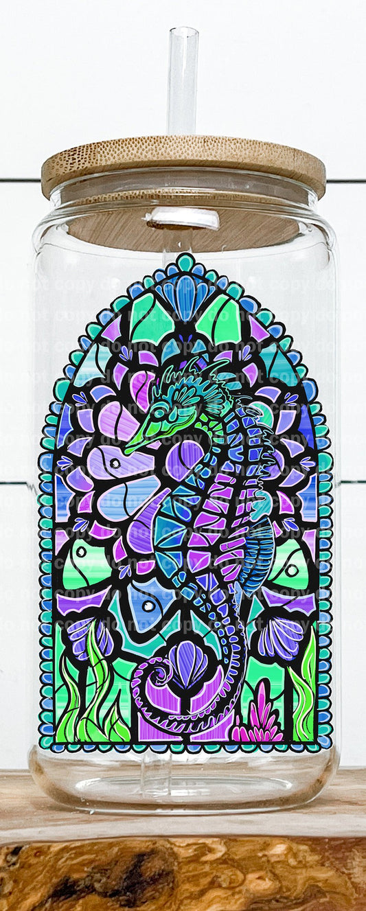 Seahorse Stained Glass Decal 2.7 x 4.5
