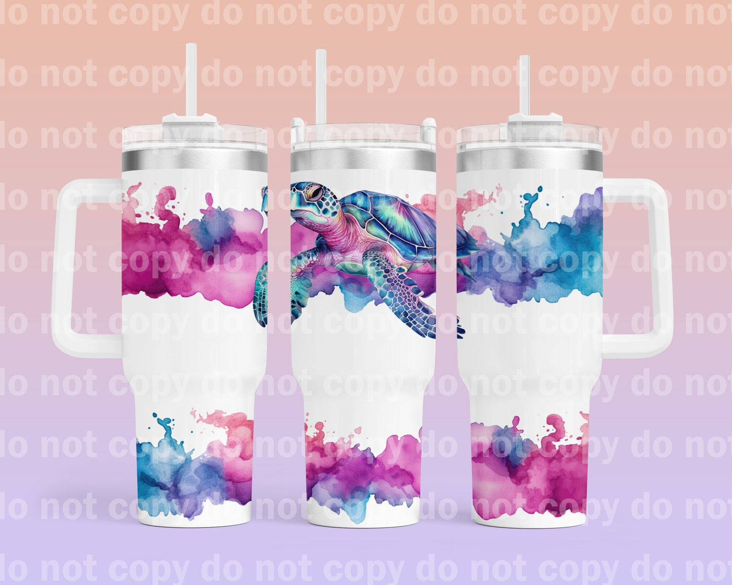 Acuarela de tortuga marina con envoltura de taza de 40 oz con opción inferior