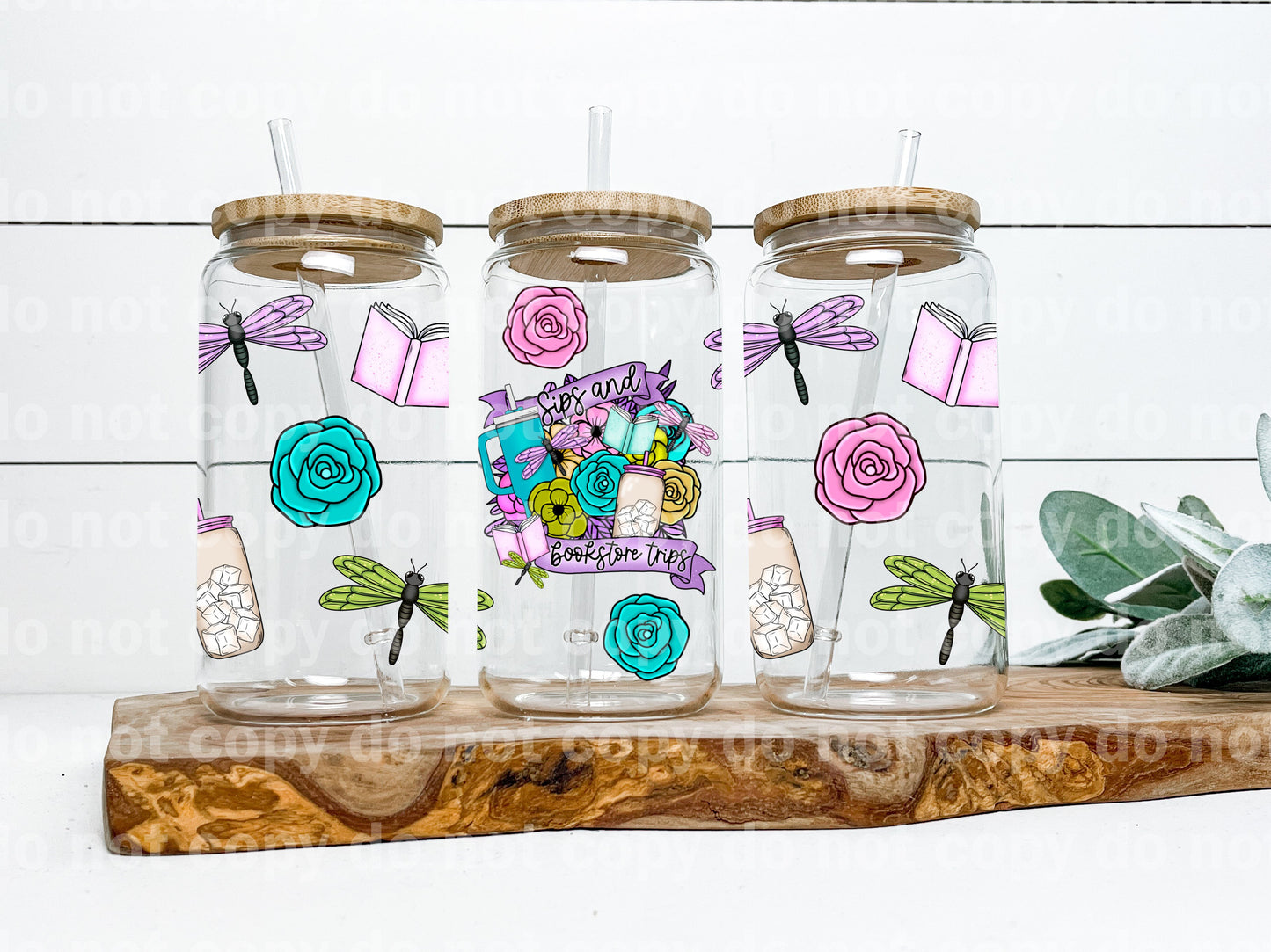 Sips and Book Trips Purple Ribbon 16oz Cup Wrap