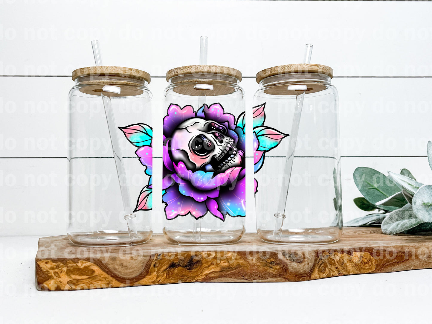 Purple Skull Peonies Decal 4.5 x 3.2