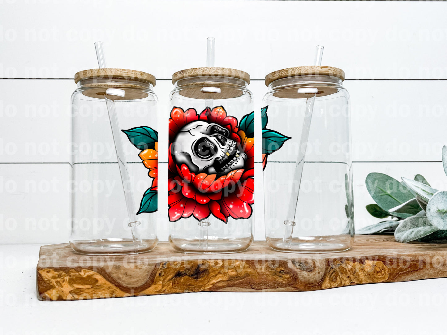 Red Skull Peonies Decal 4.5 x 3.2