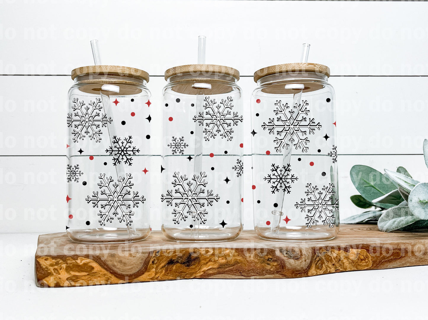 Snowflakes Black White 16oz Cup Wrap