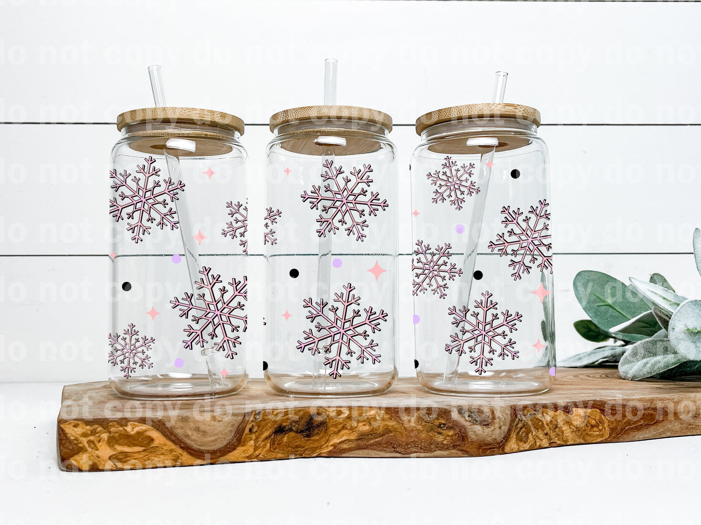 Snowflakes Black Pink 16oz Cup Wrap