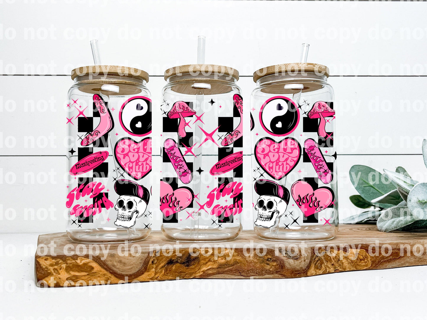 Self Love Club Stay Weird Checkered Background 16oz Cup Wrap