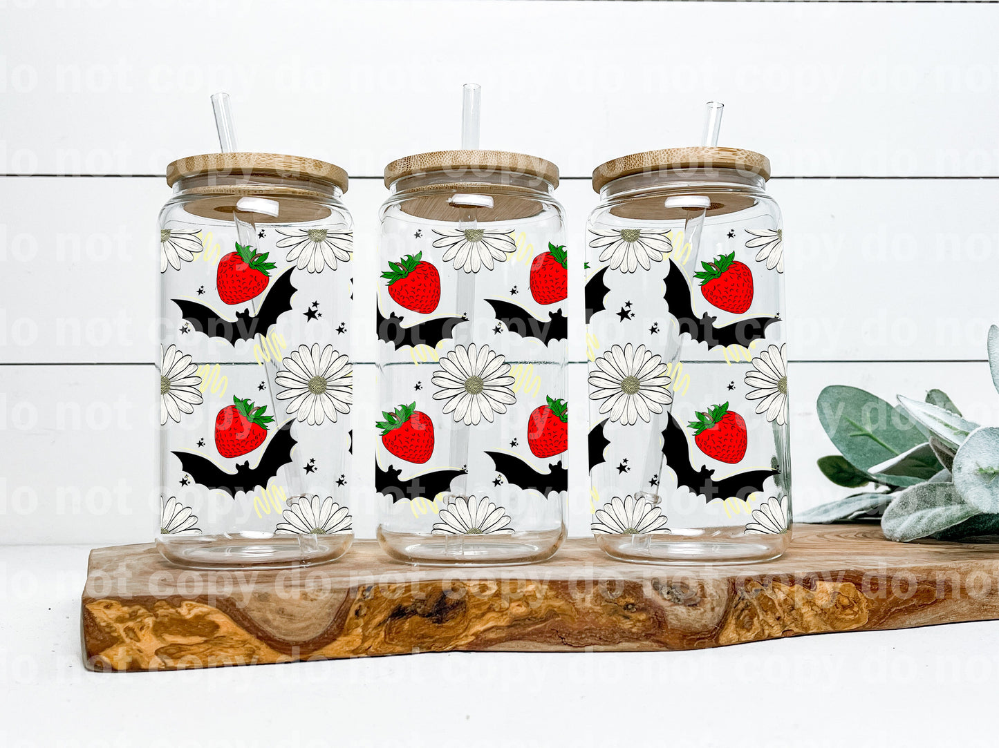 Strawberry Daisy Bats 16oz Cup Wrap