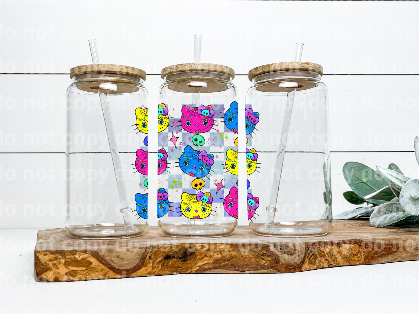 Sugar Skull Grid Kitty Plaid