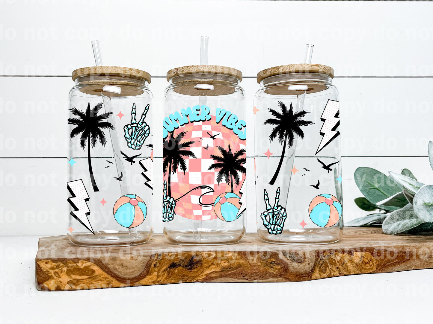 Summer Vibes Skellie Hands and Palm Trees 16oz Cup Wrap
