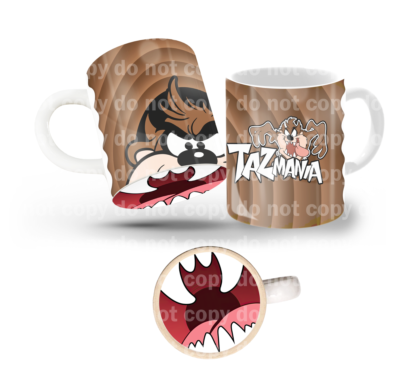 Tasmanian Devil Half Face Tilt & Sip Mug Wrap + Bottom Design Set