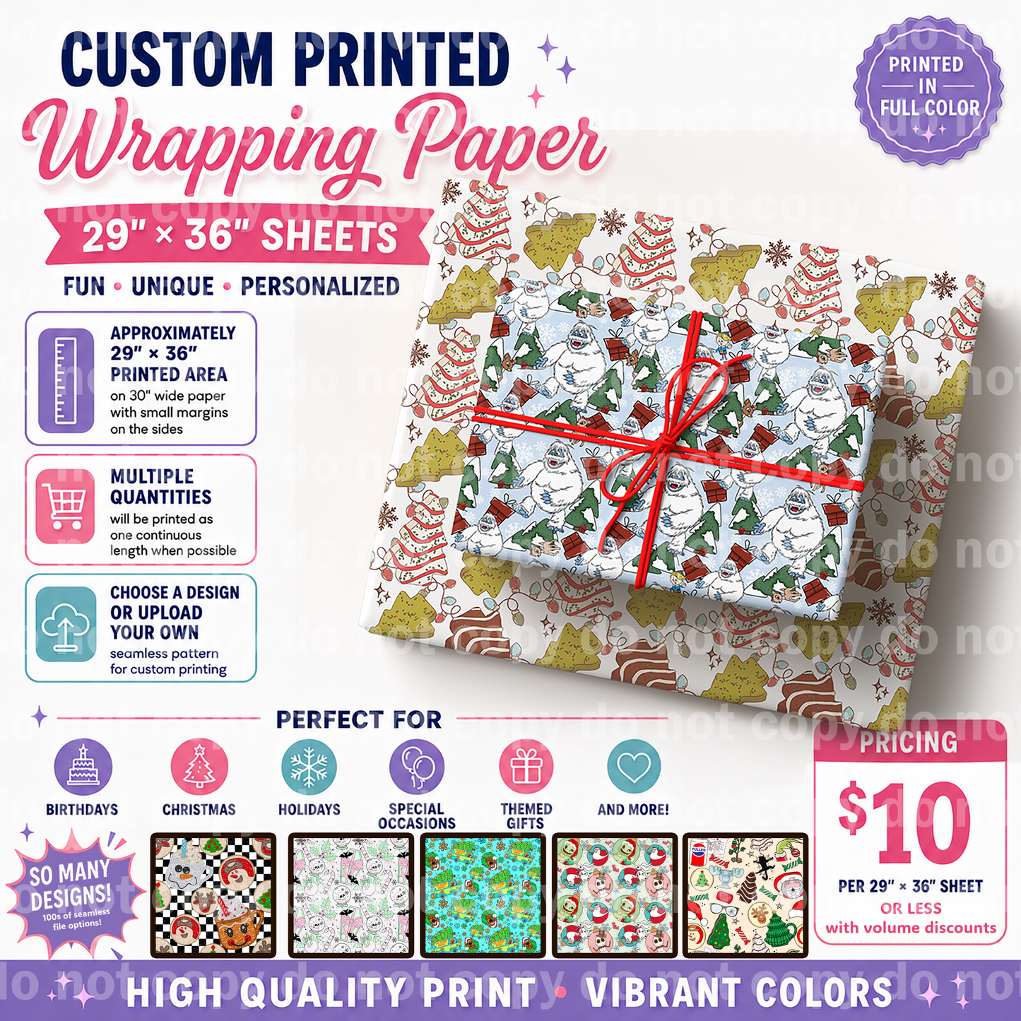 Custom printed wrapping paper - Choose from our seamless library or upload your own