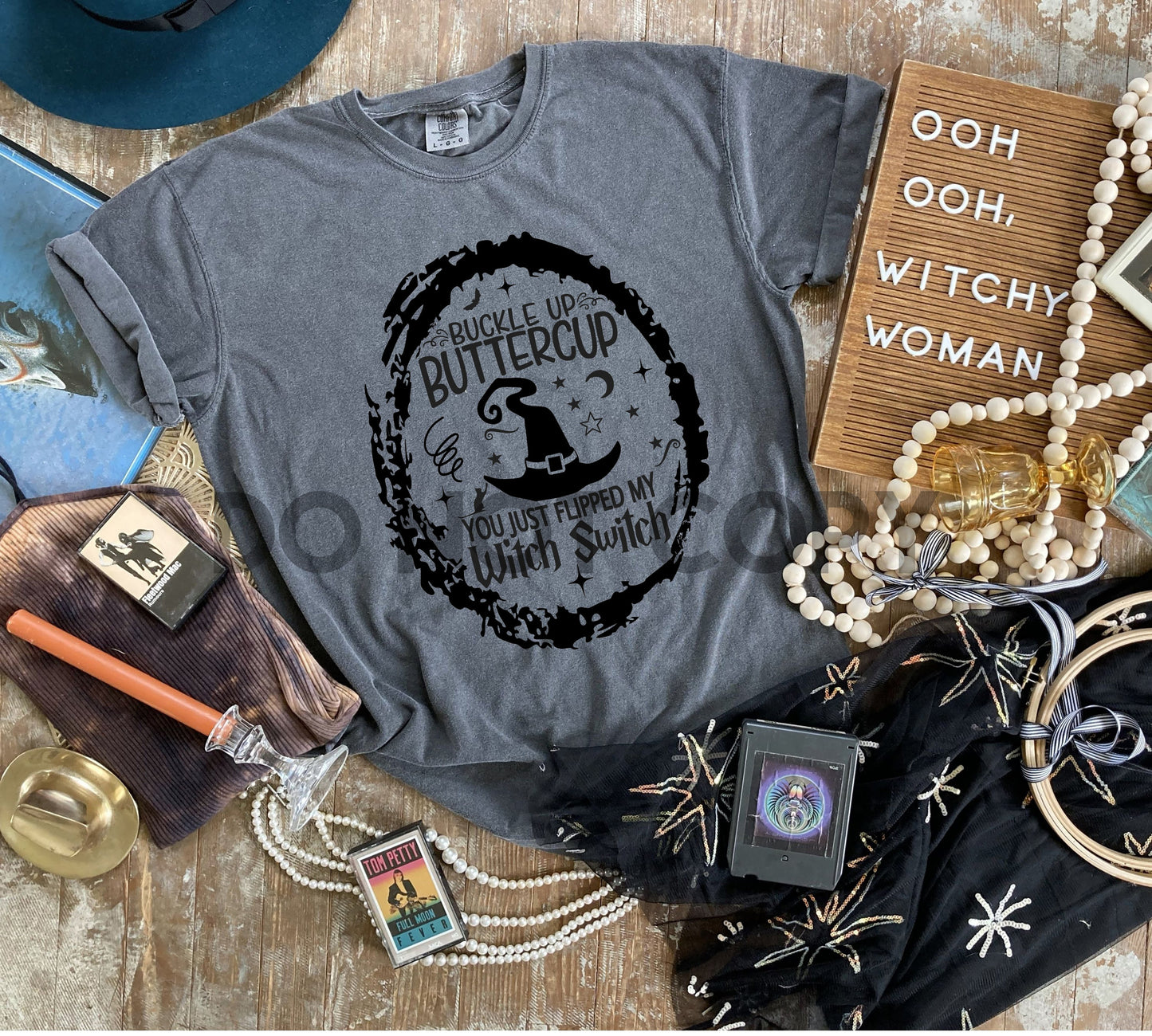 Buckle Up Buttercup You Just Flipped my Witch Switch Oval Frame BLACK INK one color Screen print transfer