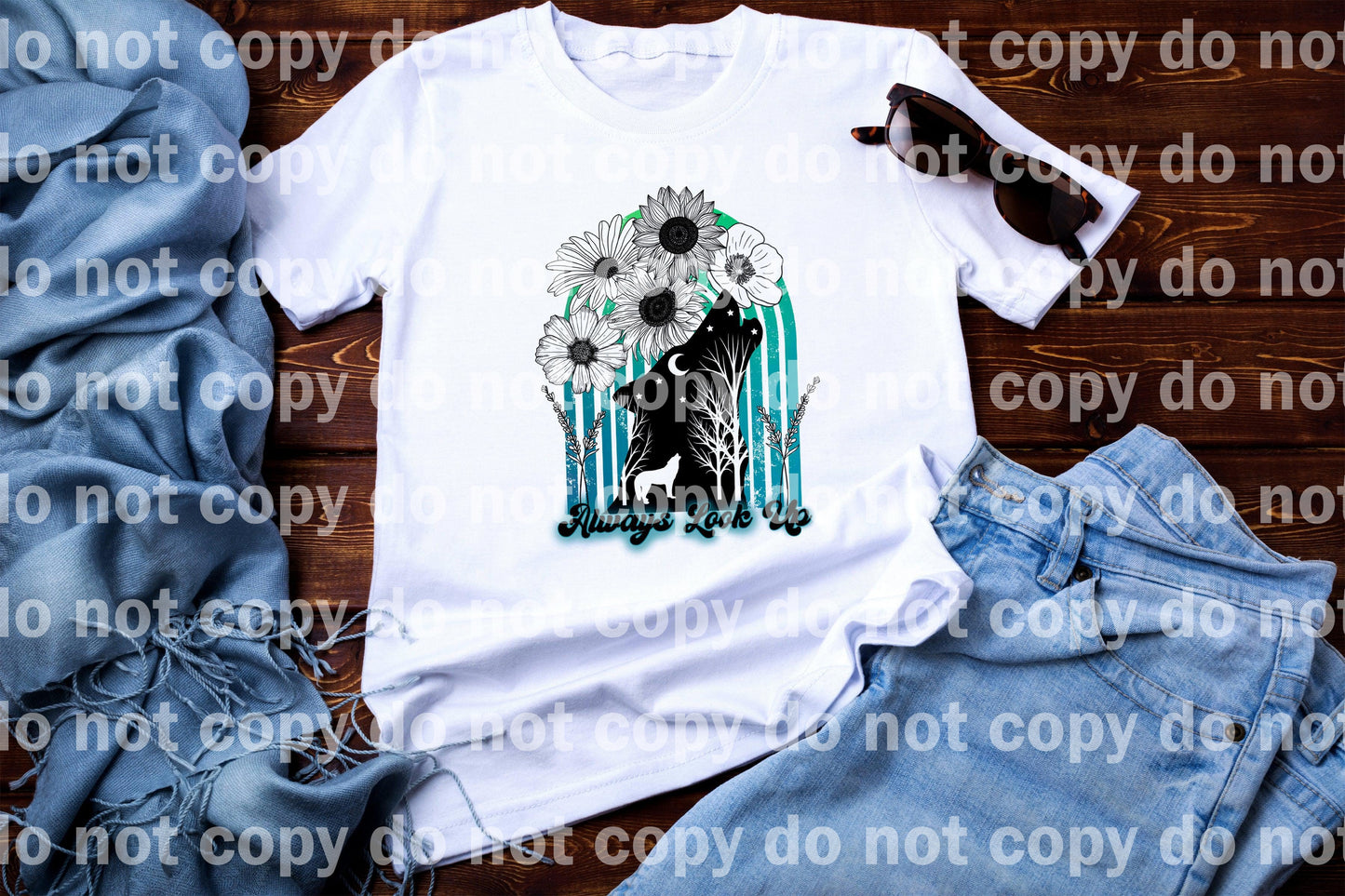 Always Look Up Rainbow Flower Wolf Dream Print or Sublimation Print