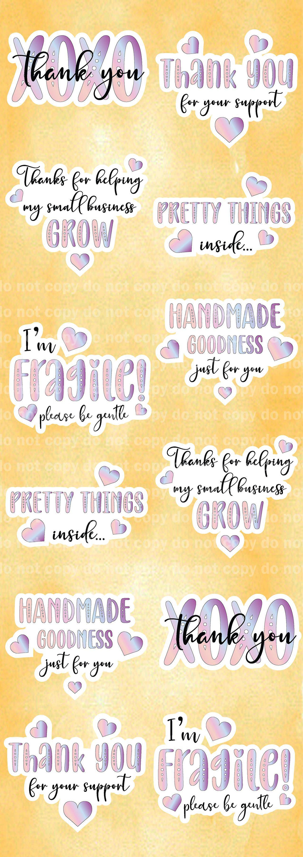 Business Stickers Set Pastel Color- 12 Glossy Stickers per sheet