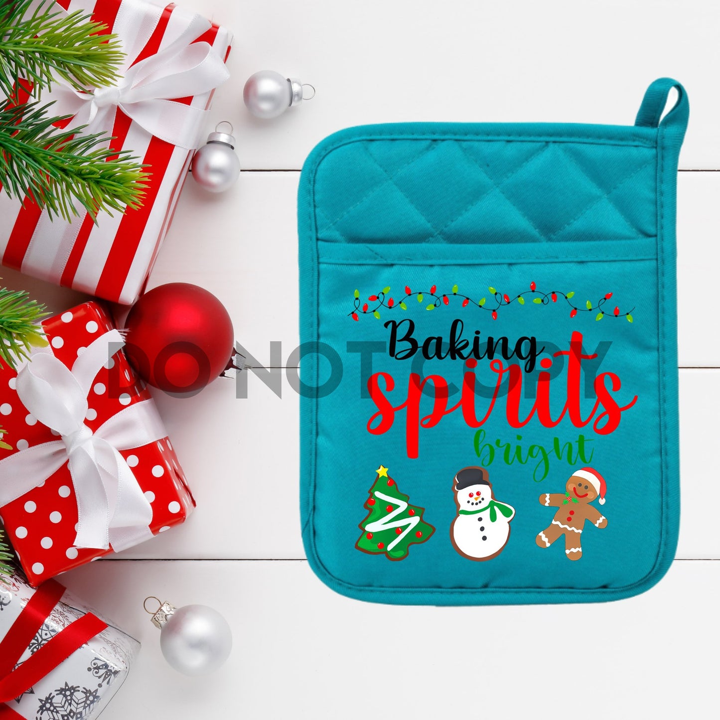 Baking Spirits Bright Oven mitt pot holder HIGH HEAT Full color Screen Print transfer