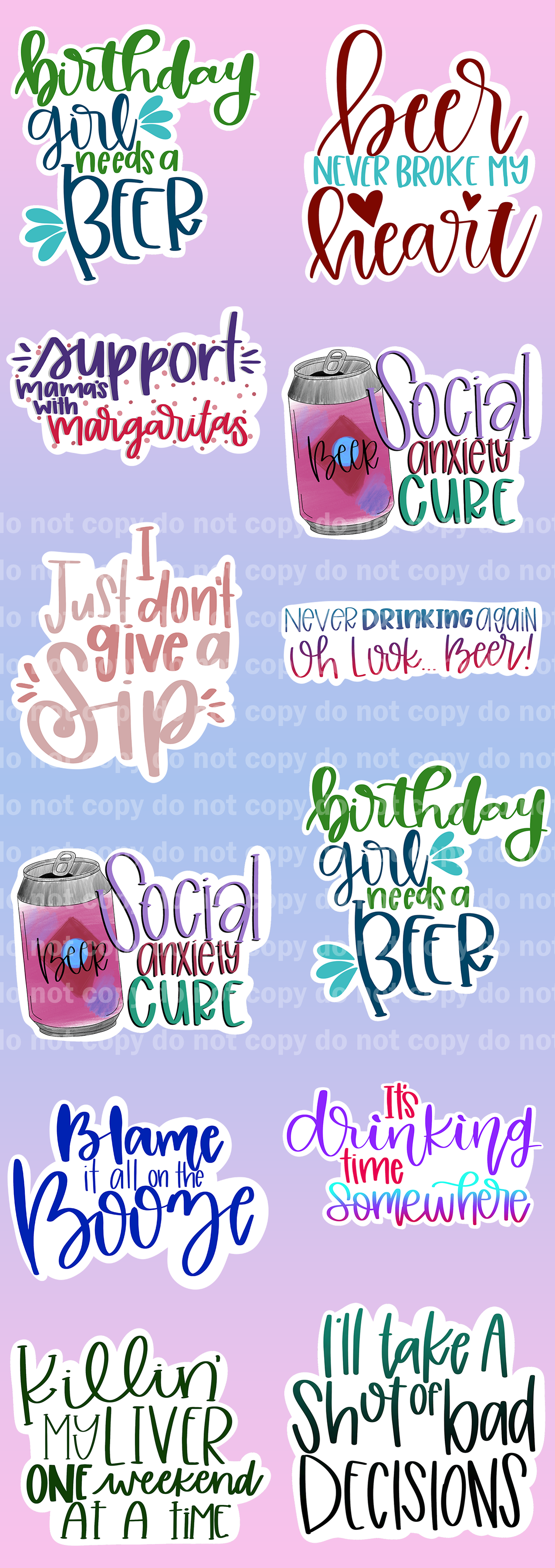 Boozy Sticker Set - 12 Glossy Stickers per sheet