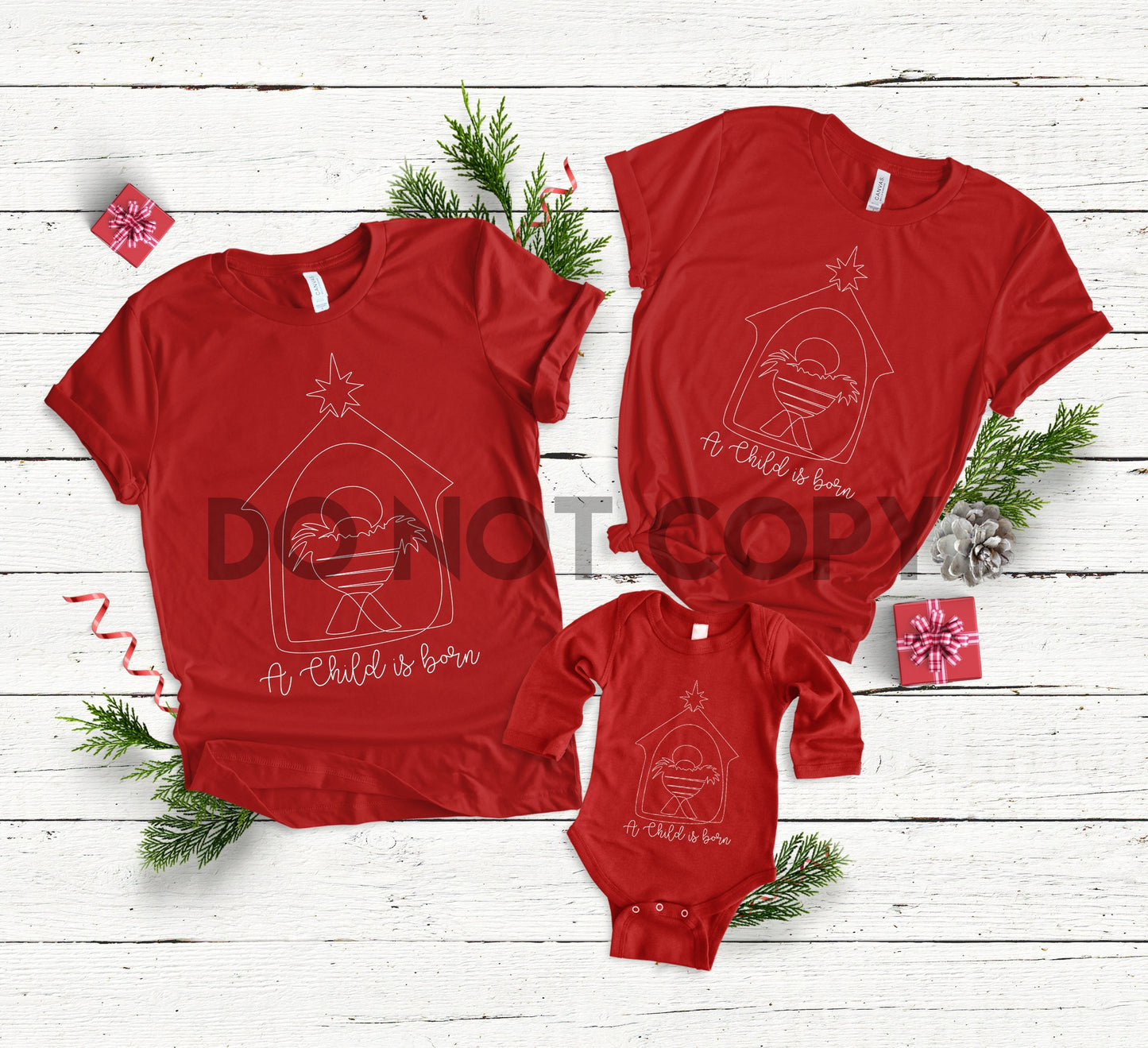 Un Niño Nace Natividad niño Jesús Navidad Blanco Serigrafía transferencia un color plastisol