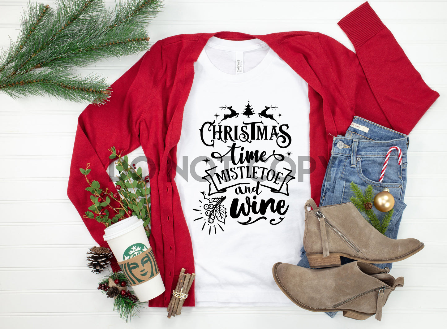 Christmas Time Mistletoe And Wine Black Sublimation print