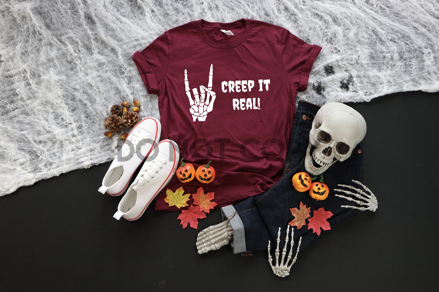 Creep It Real Skeleton Hand BLACK and WHITE INK one color Screen print transfer