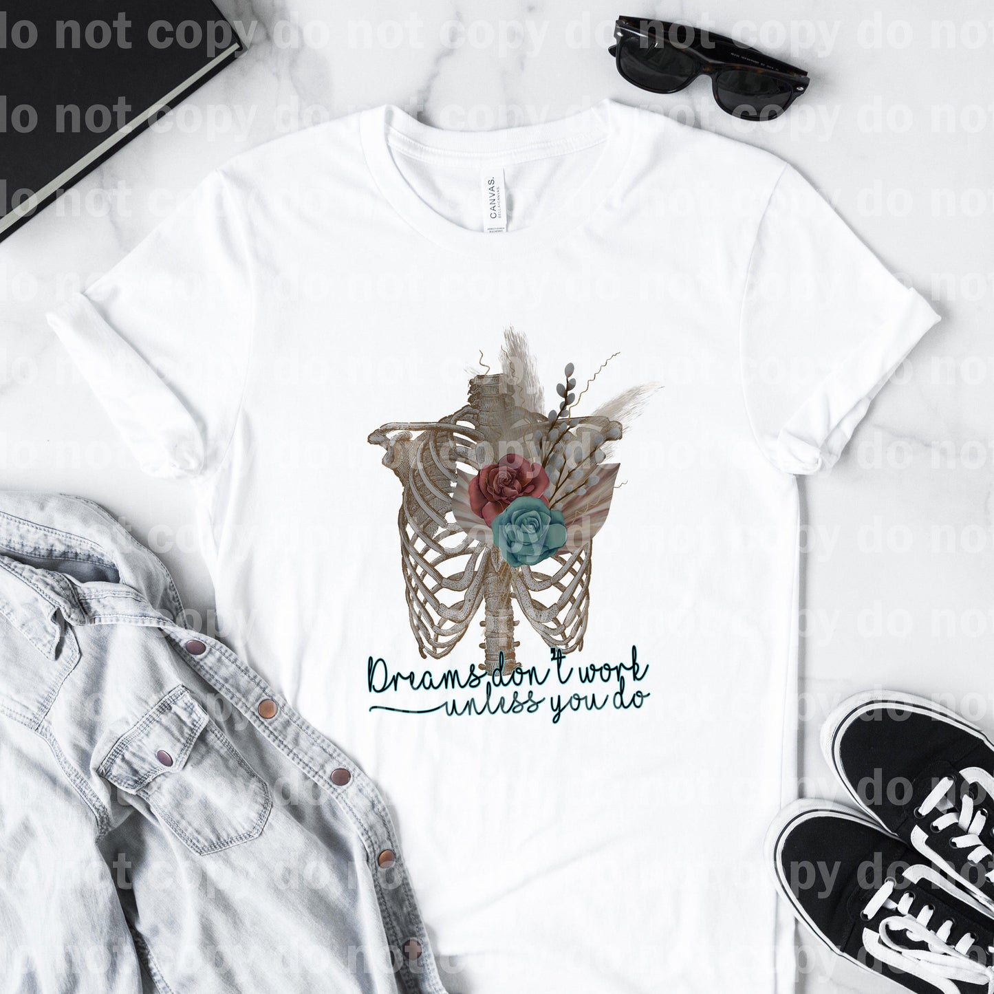 Dreams Don't Work Unless You Do Skeleton Sublimation Print