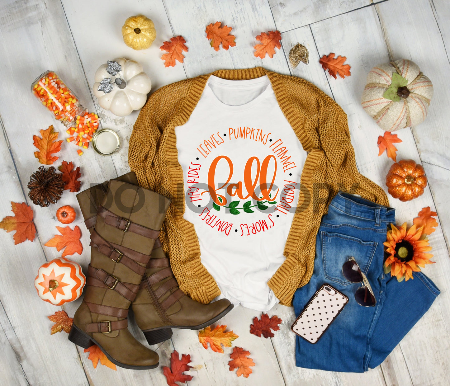 Fall Word Circle Hayrides Leaves Pumpkins Flannel Football S'Mores Sublimation print