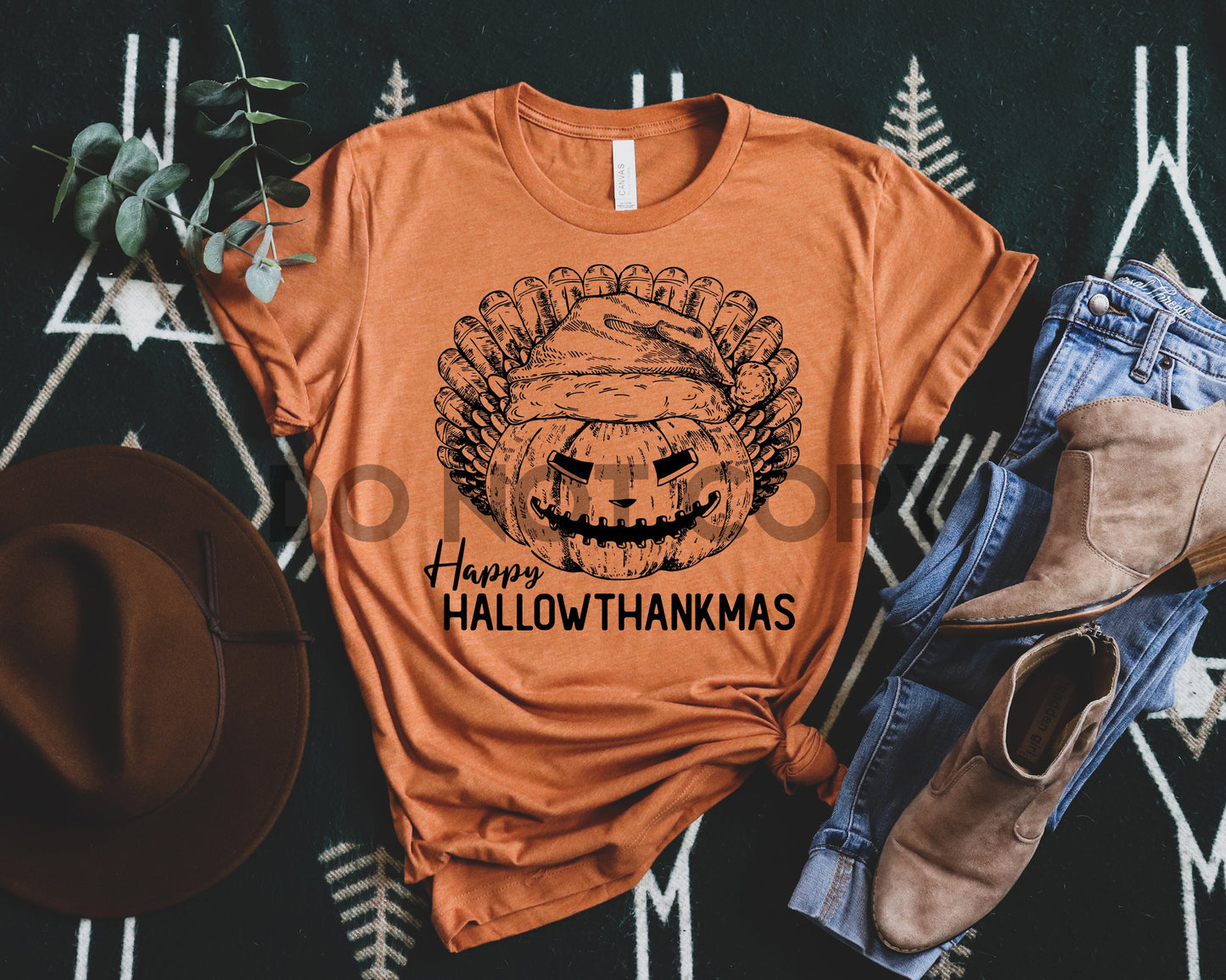 Hallowthankmas jack o lantern turkey christmas Screen Print transfer one color plastisol