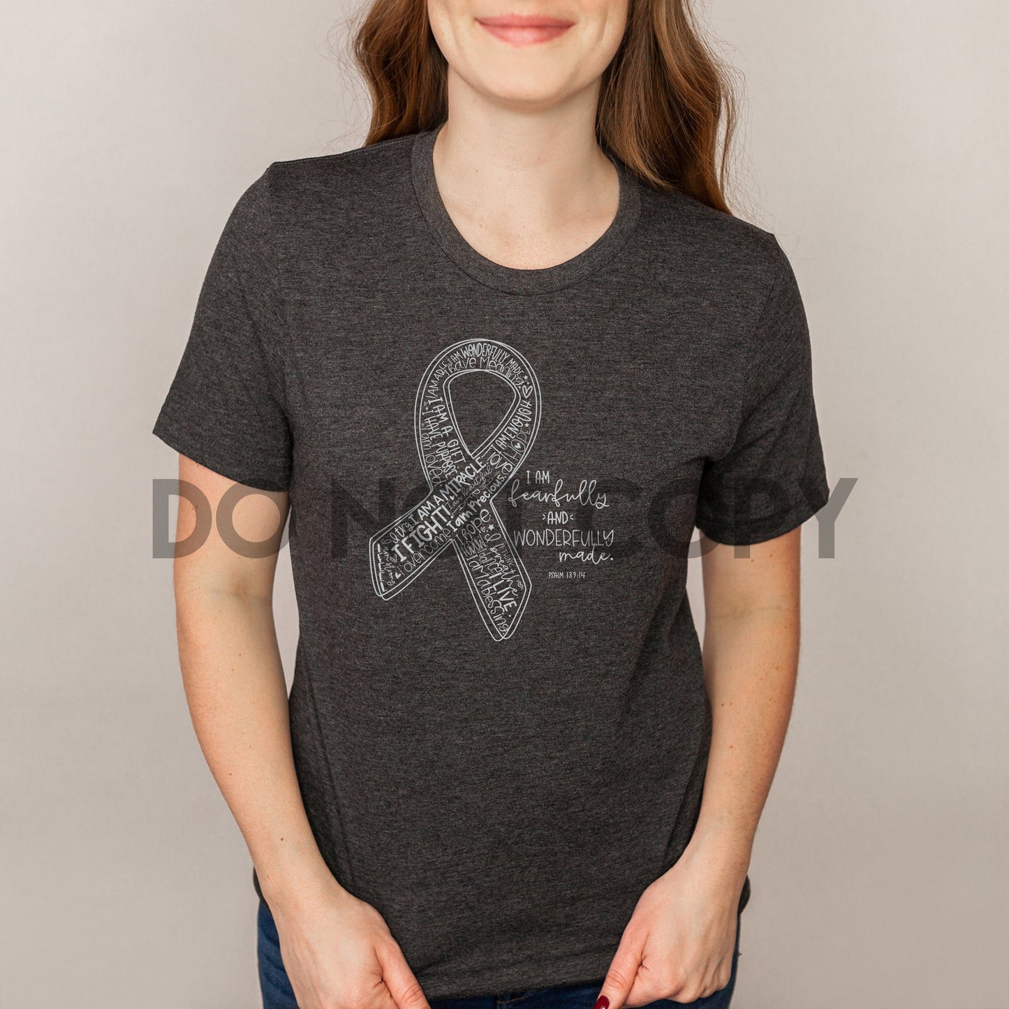 I am fearfully and wonderfully made Psalm 139:14 WHITE pink grey or BLACK INK one color Screen print transfer