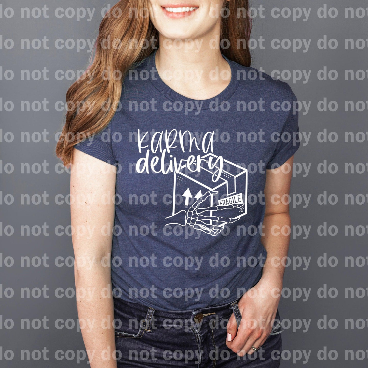 Karma Delivery Skeleton WHITE INK one color Screen print transfer