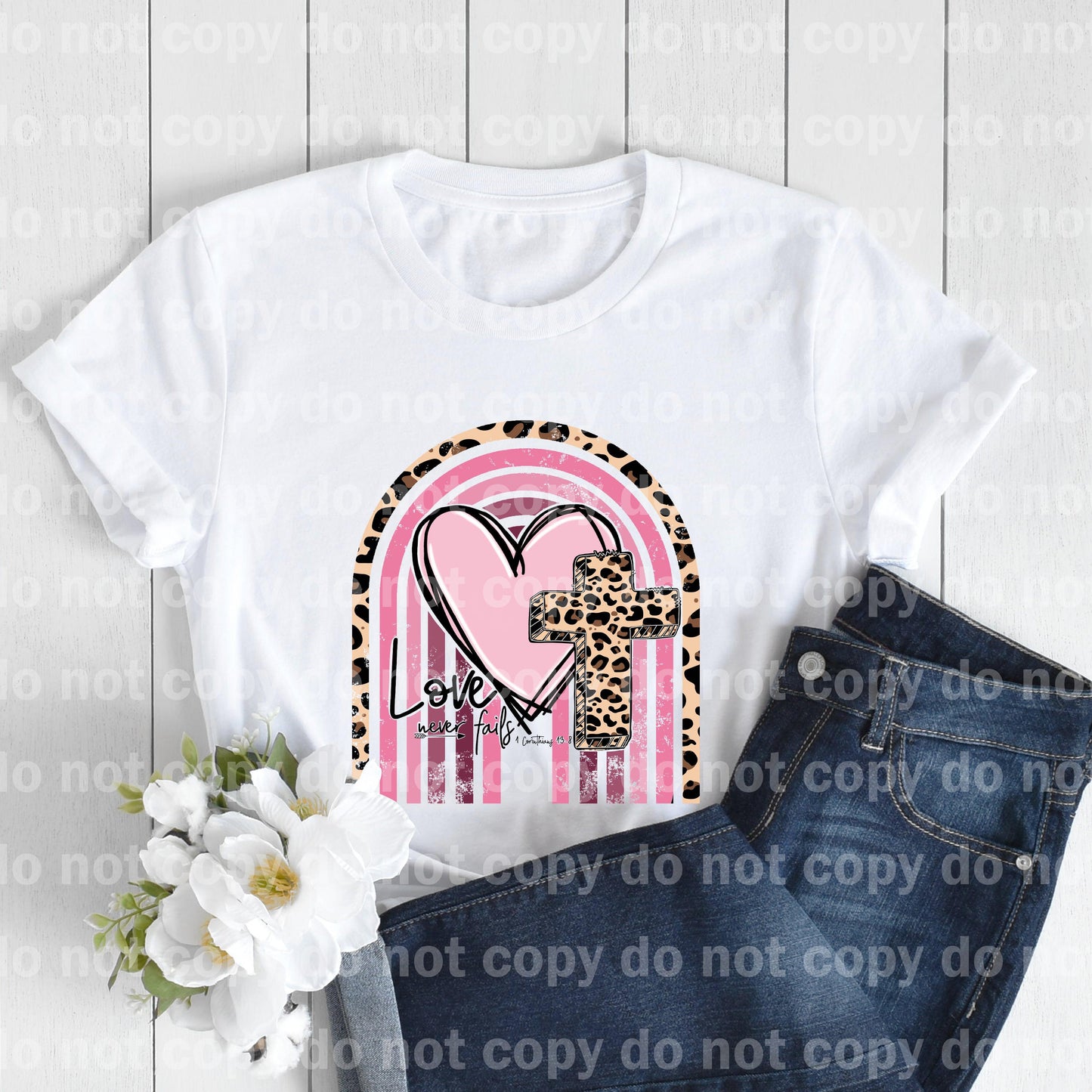 Love Never Fails Heart Cross Rainbow Sublimation print