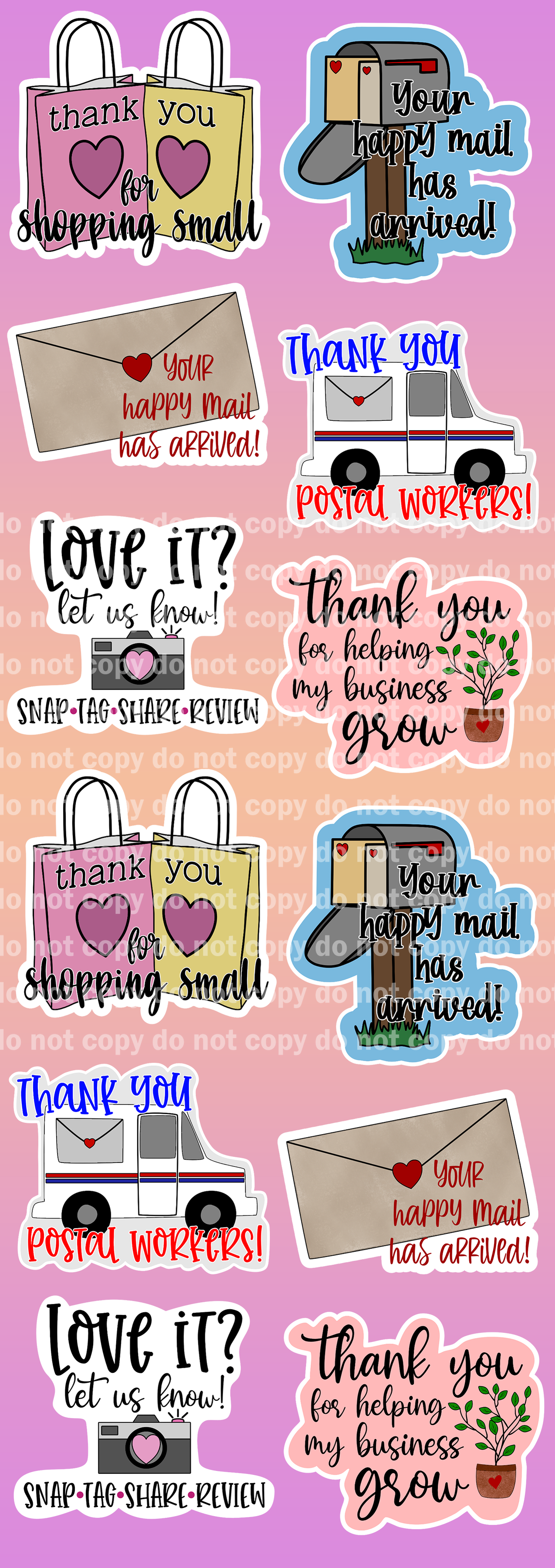 Mail Stickers Set - 12 Glossy Stickers per sheet