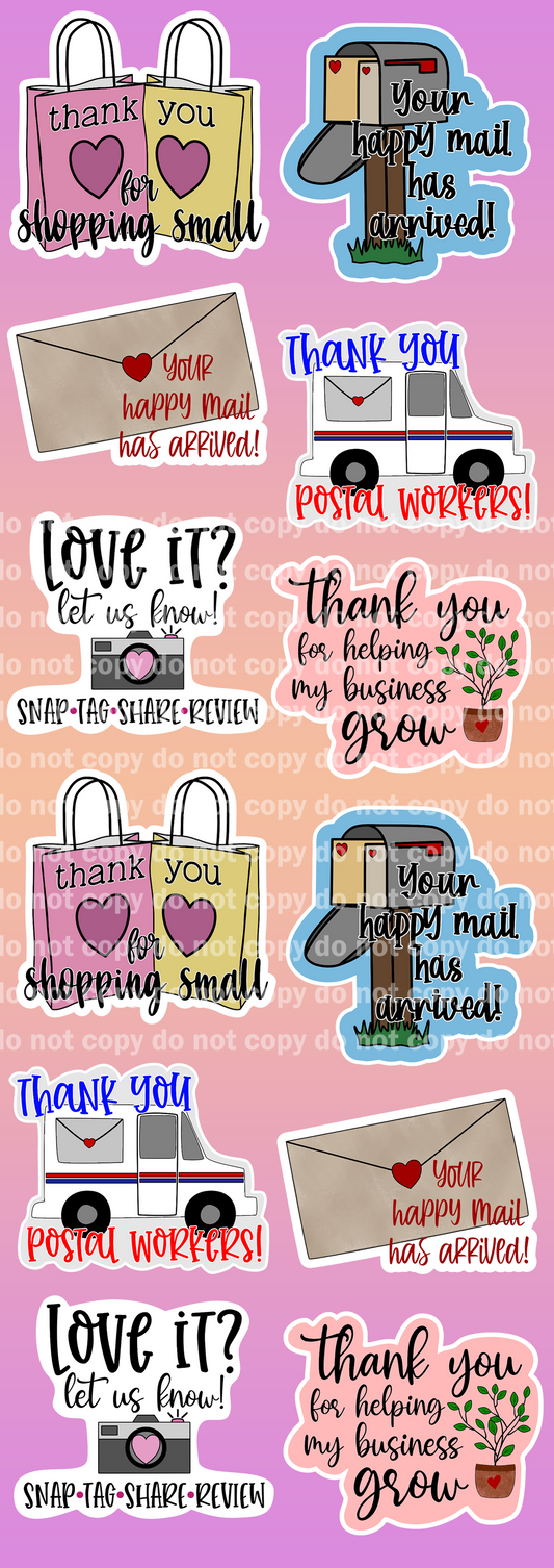 Mail Stickers Set - 12 Glossy Stickers per sheet