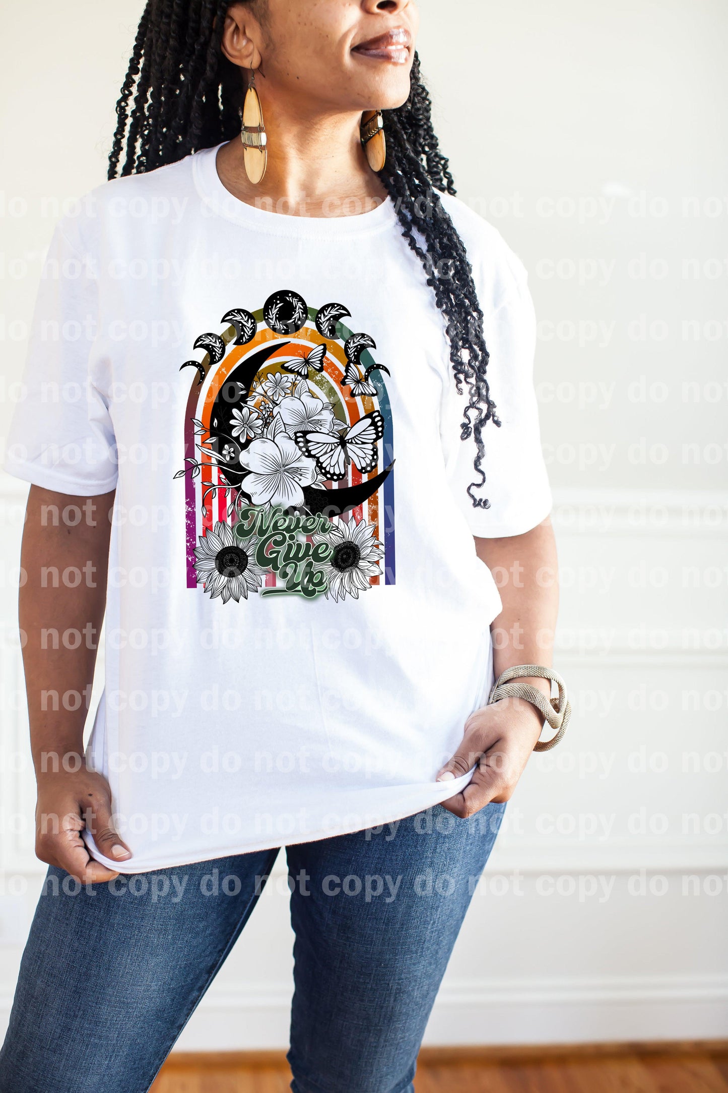 Never Give Up Floral Rainbow Butterfly Moon Phase Sublimation Print