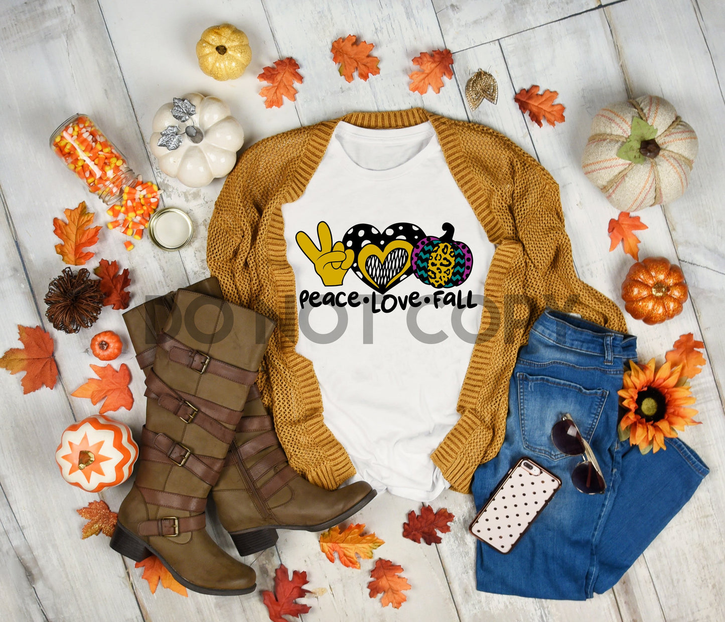 Peace Love Fall Patterned Sublimation print