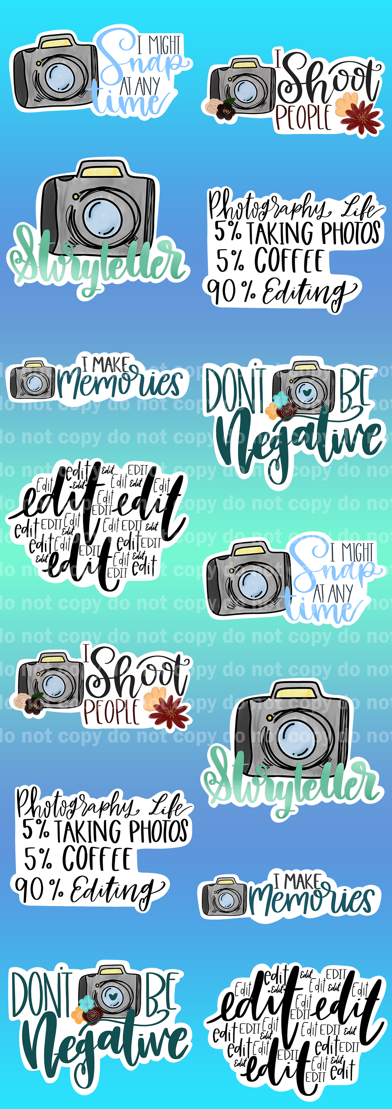 Photography Sticker Set - 14 Glossy Stickers per sheet
