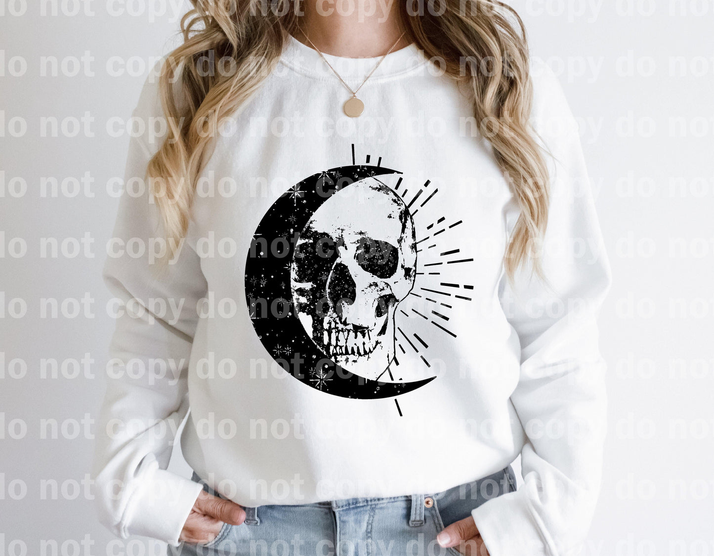 Skellie Moon BLACK INK one color Screen print transfer