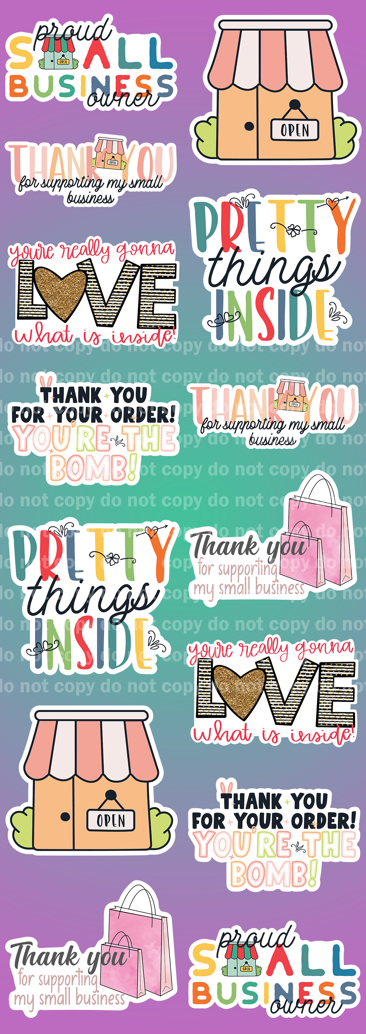 Small Business Sticker Set - 14 Glossy Stickers per sheet
