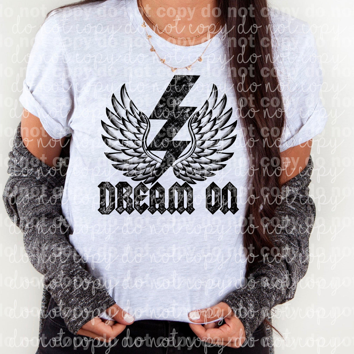Dream On Wings Lightning Bolt Distressed Dream print transfer