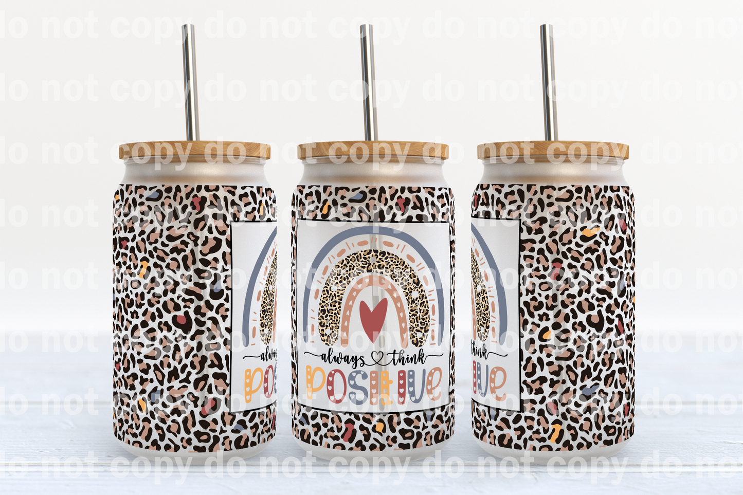 Always Think Positive Leopard Print 16oz Cup Wrap