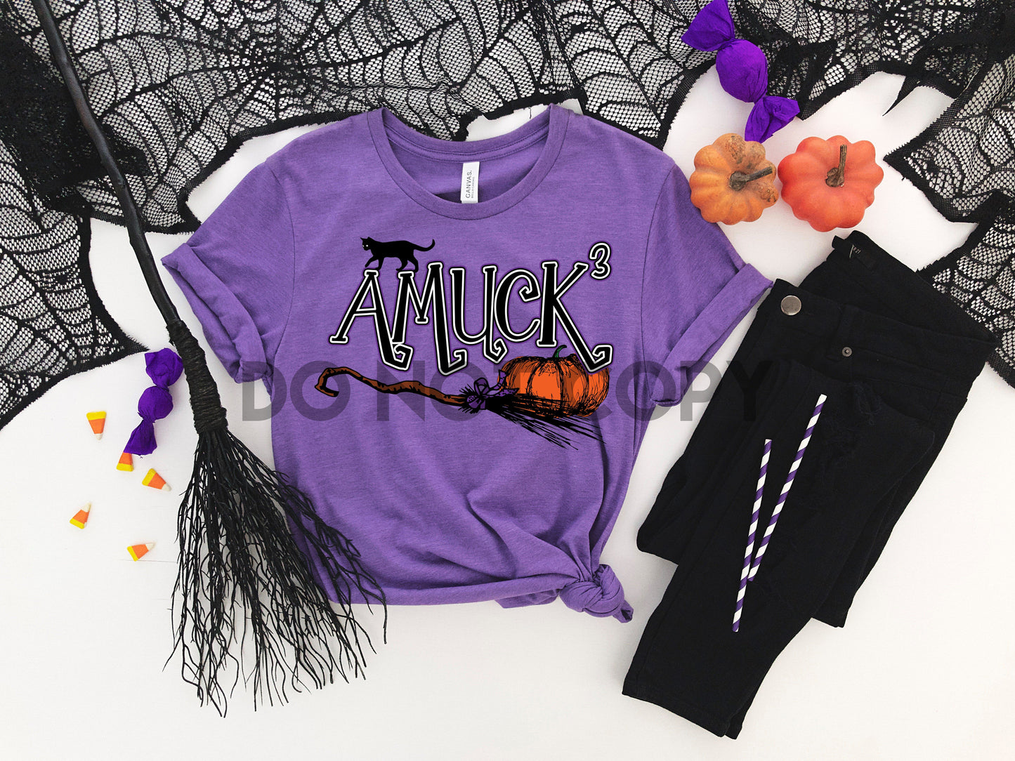 Amuck cubed black cat Halloween full color screen print transfer