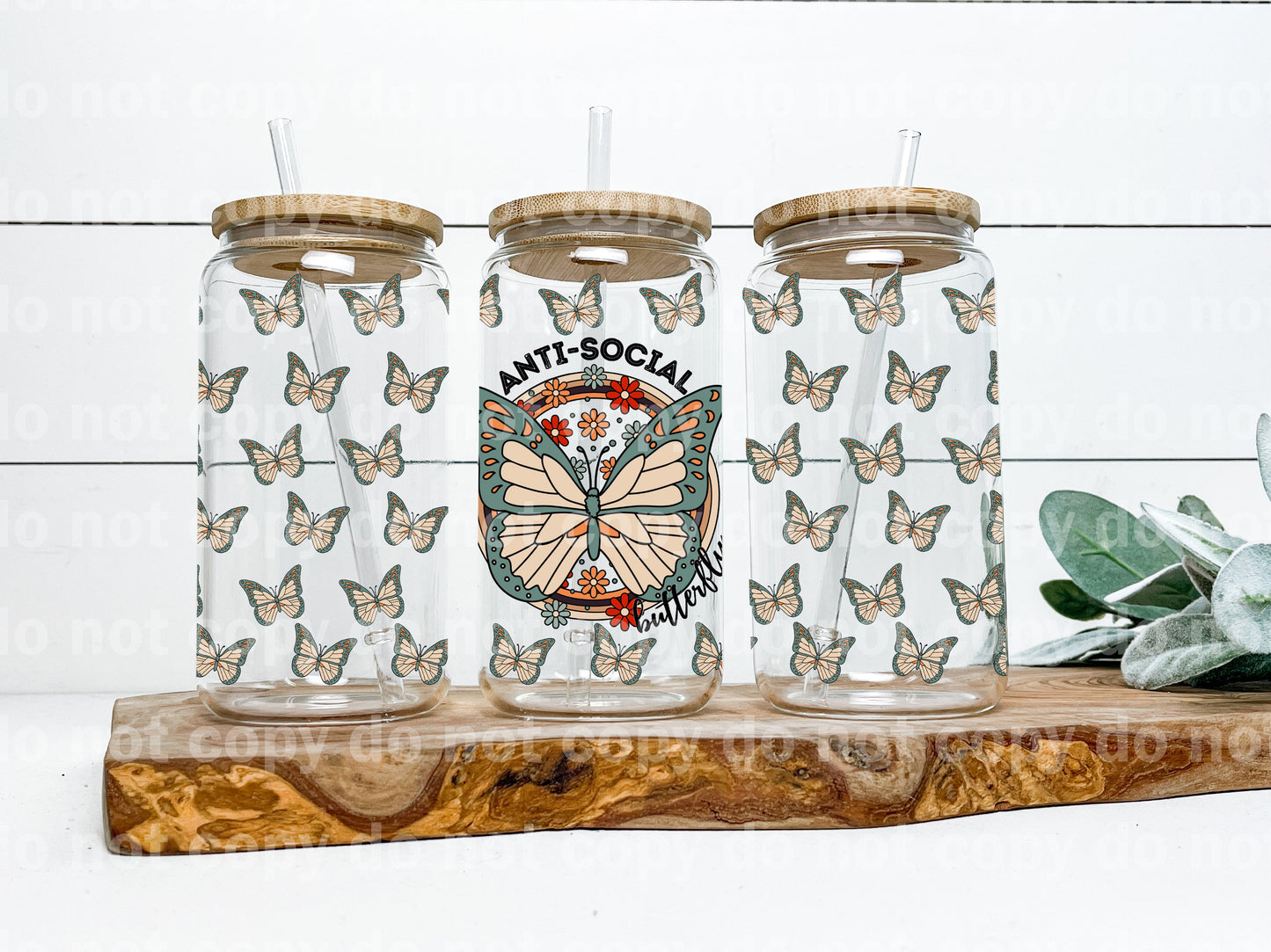 Anti Social Butterfly Pastel Neutral 16oz Cup Wrap